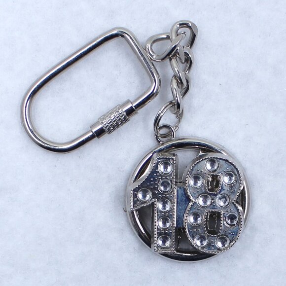 Silver Tone Keychain With Spinning Number 18 And Rhinestones - Picture 8 of 10